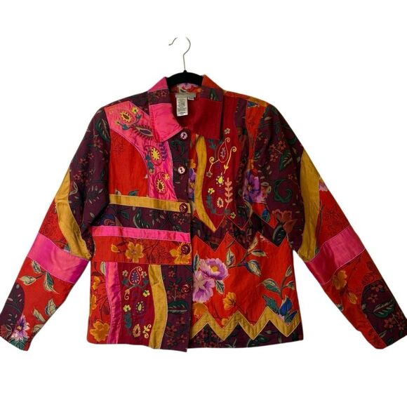 Vintage Coldwater Creek Patchwork, Embroidered Jacket Sz M Artsy, Cottagecore - Picture 1 of 16